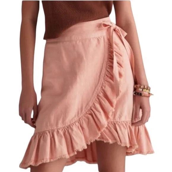 PILCRO BY ANTHROPOLOGIE Women’s Peach Pink Nettie Ruffled Hem Wrap Skirt Size Sm - Picture 2 of 7